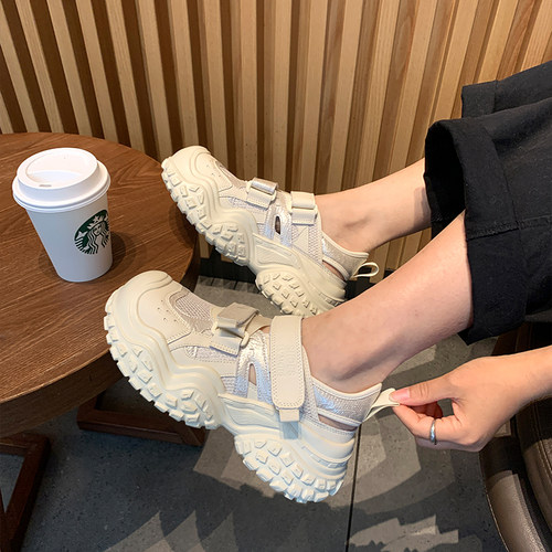 女款夏季运动厚底魔术贴休闲凉鞋