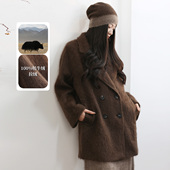 饮水鸟25冬藏地100牦牛绒拉绒大衣女冬季 加厚中长款 宽松毛呢外套