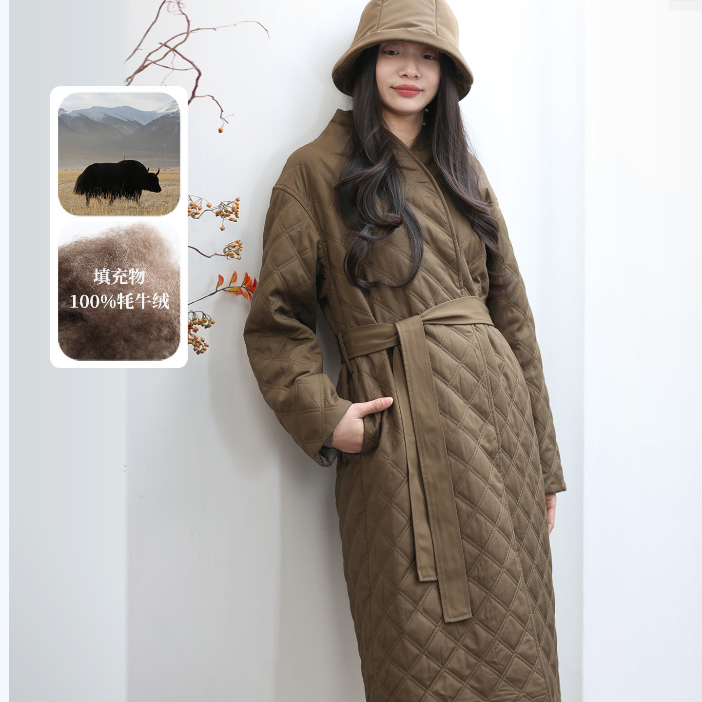 饮水鸟100牦牛绒填充复古棉服