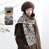 饮水鸟藏地100%牦牛绒雪豹纹围巾女秋冬保暖围脖高质感毛茸茸