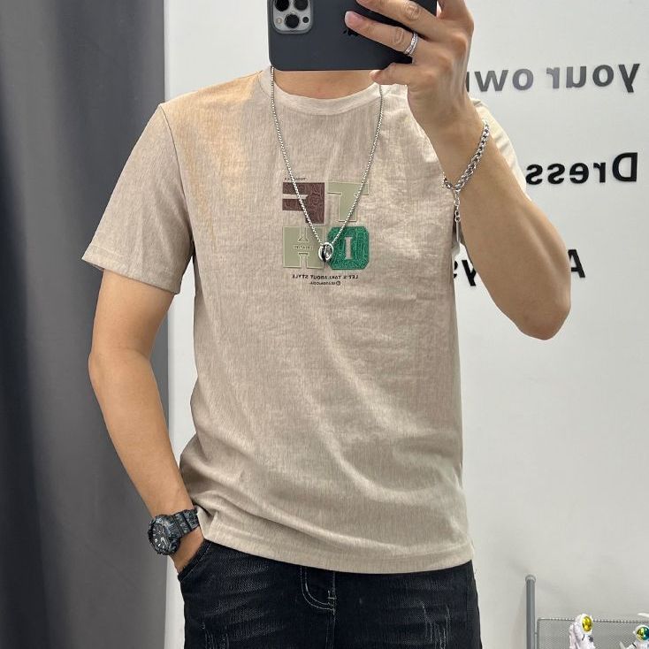 透气麻棉短袖t恤男夏季潮流字母印花修身半袖棉麻体恤衫薄款汗衫
