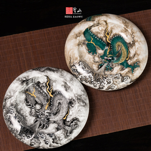 圣山景德镇粉彩墨龙青龙大号雪茄缸仿古陶瓷中式雪茄缸烟灰缸摆件