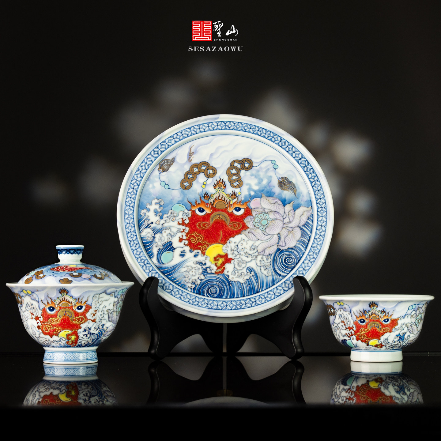 旬真堂/原创青花珐琅通宝金蟾陶瓷盖碗景德镇手工手绘盖碗茶具杯,餐饮具,盖碗,淘宝优惠券,粉丝福利购,淘宝优惠卷