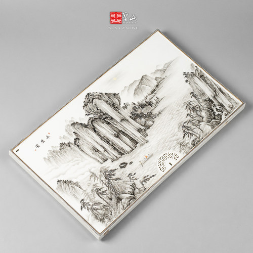 圣山高端墨彩《赤壁图》陶瓷茶盘手绘山水陶瓷茶具大茶盘干泡茶台