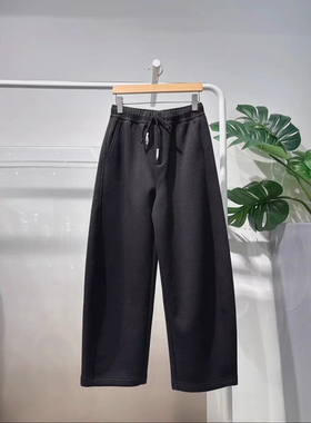 2025冬季设计师款轻奢风时尚深灰色简约百搭松紧腰系绳休闲长裤女