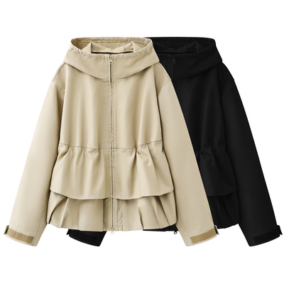 2026春季设计师款轻奢风女装百搭宽松连帽风衣连帽抽绳夹克外套女