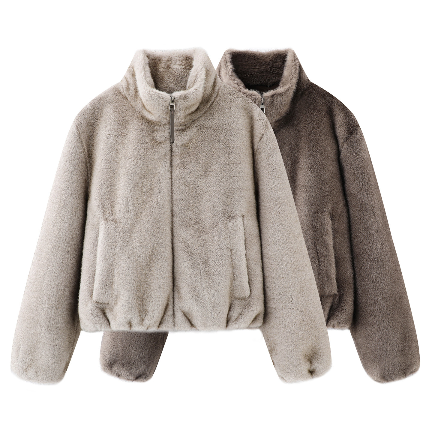 2025冬季设计师款轻奢风百搭宽松减龄小个子短款毛绒绒拉链外套女