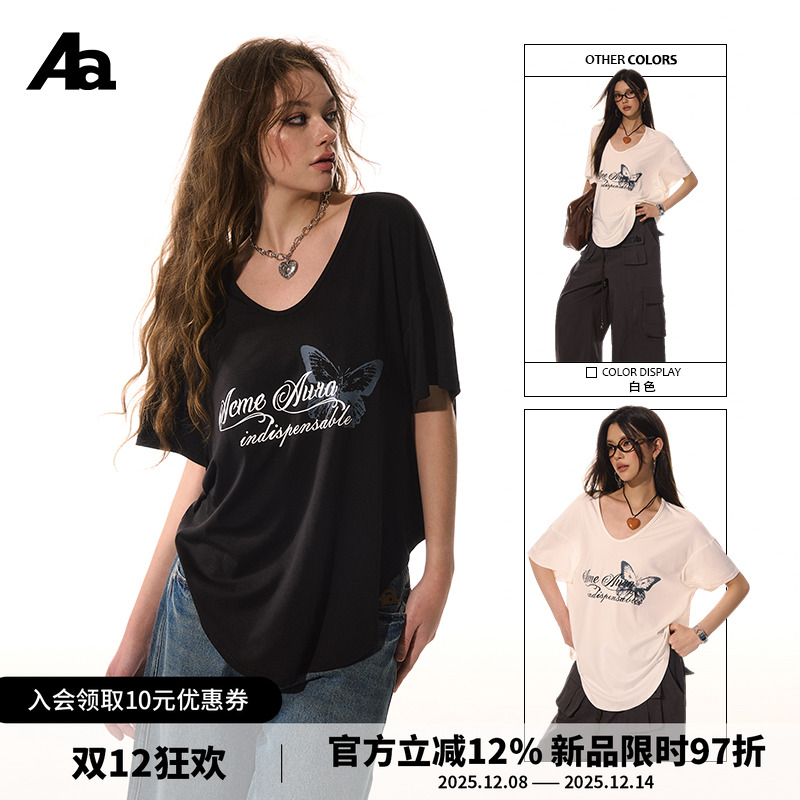 ACMEAURA字母蝴蝶印花T恤