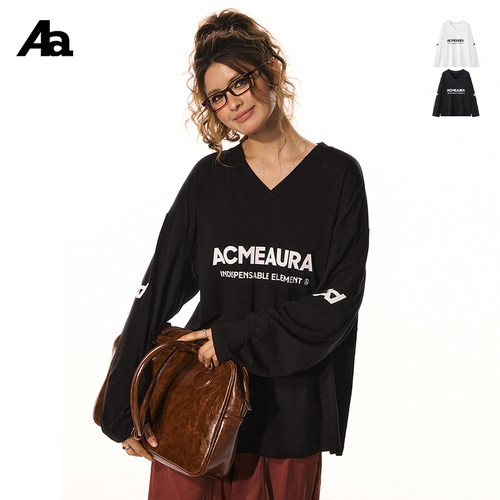 ACMEAURA 美式复古时尚百搭显瘦宽松上衣慵懒内搭长袖T恤四季可穿