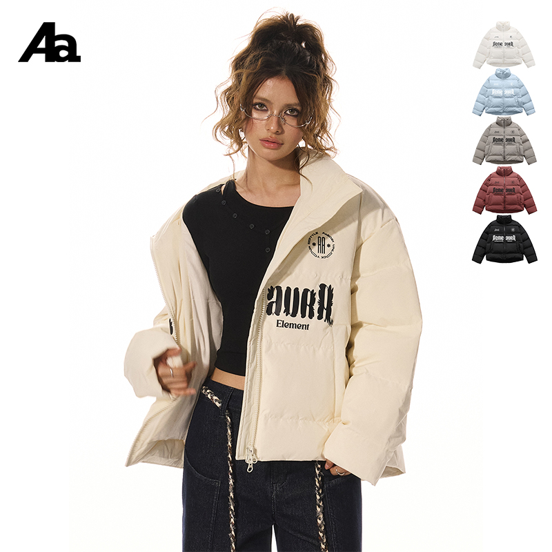 ACMEAURA 特氟龙90白鸭绒羽绒服女潮牌印花LOGO冬季保暖立领外套
