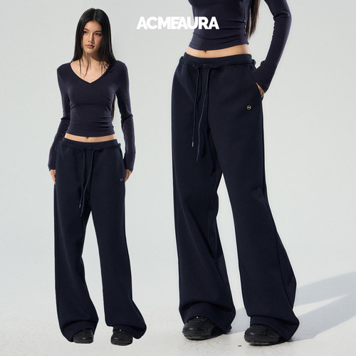 ACMEAURA直筒卫裤女2025新款今年流行爆款藏蓝色慵懒松弛感裤子女