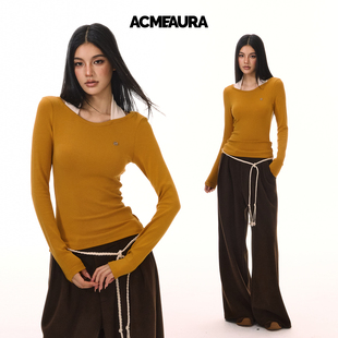 一字肩长袖 新款 上衣女 女2025秋季 ACMEAURA韩系慵懒百搭挂脖针织衫