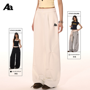 长裤 ACMEAURA设计感褶皱阔腿裤 字母刺绣高腰显瘦百搭直筒休闲裤