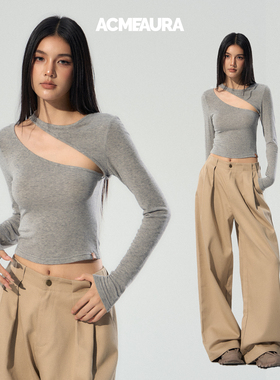 ACMEAURA上衣女2025新款独特漂亮早秋上衣女灰色可拆卸露肩长袖女