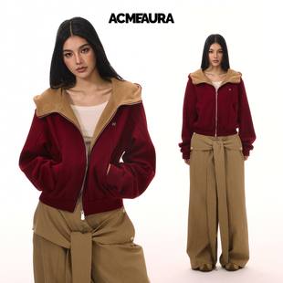ACMEAURA新款 休闲风高级感上衣女 加绒百搭宽松拉链外套女秋冬季