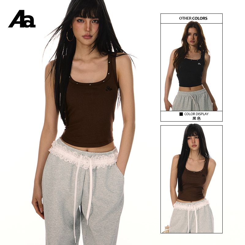 美式复古辣妹风字母印花吊带背心