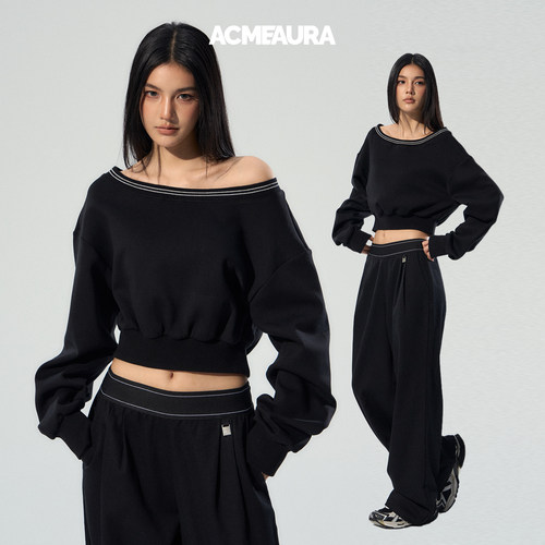 ACMEAURA巨好看的早秋卫衣女2025新款长袖短款女士露肩卫衣外套