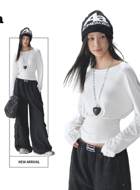 ACMEAURA天丝针织T恤早秋超好看单穿上衣白色圆领上衣收腰上衣女