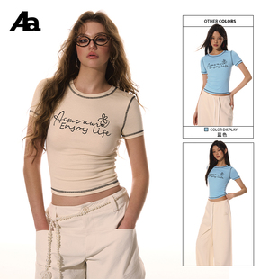 短袖 复古辣妹字母印花短款 T恤上衣女 美式 ACMEAURA