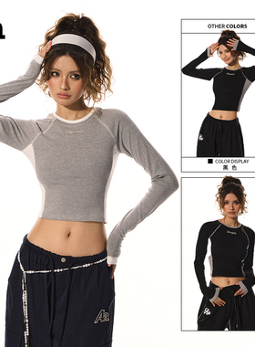 ACME AURA 美式复古假两件T恤女设计感短款内搭撞色拼接辣妹上衣