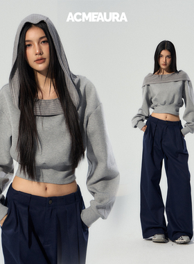 ACMEAURA卫衣女款2025新款早秋短款一字肩卫衣独特漂亮减龄款卫衣