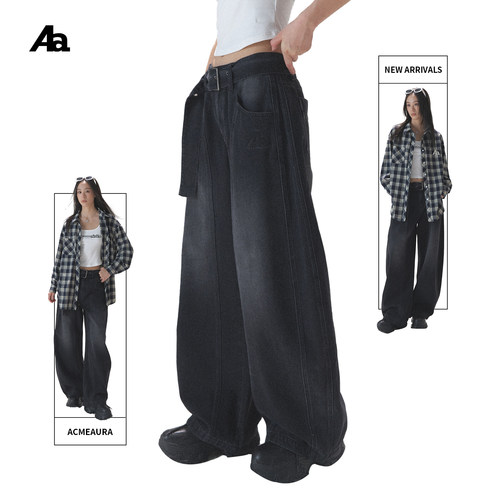 弯刀牛仔裤女阔腿裤春季新款