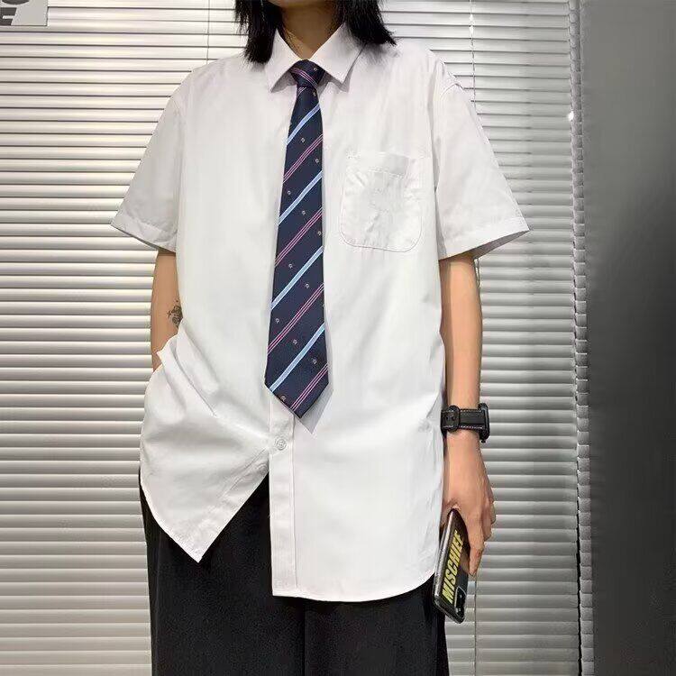 日系百搭原宿时尚文艺dk制服男白衬衫学生情侣班服刺绣简约