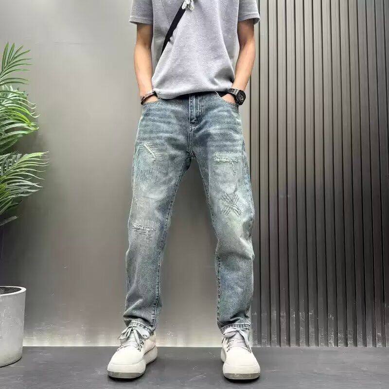 夏季痞帅破洞牛仔裤男士美式潮牌高端水洗直筒宽松2026新款长裤子