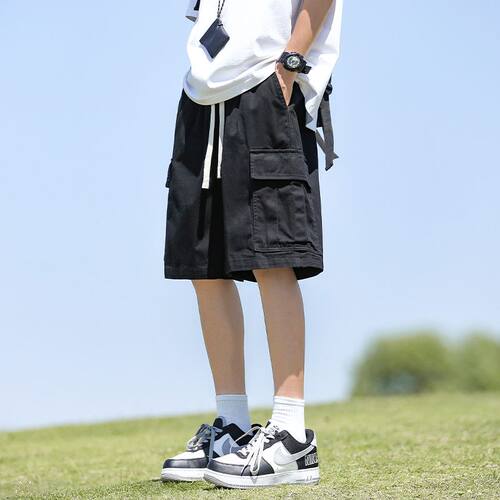 男款夏季薄款美式工装裤宽松直筒休闲五分裤运动裤子