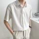 男ersize宽松半袖 夏季 衬衫 冰丝古巴领五分短袖 休闲痞帅衬衣 薄款