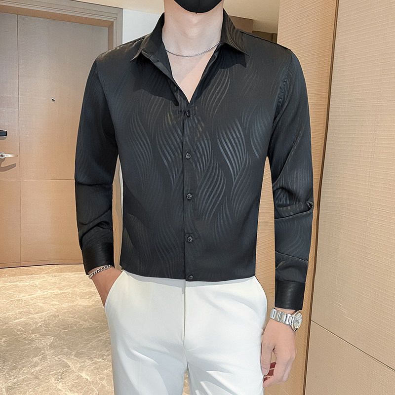 条纹长袖衬衫男款爆款2025新款秋季薄款商务男装修身男士痞帅衬衣
