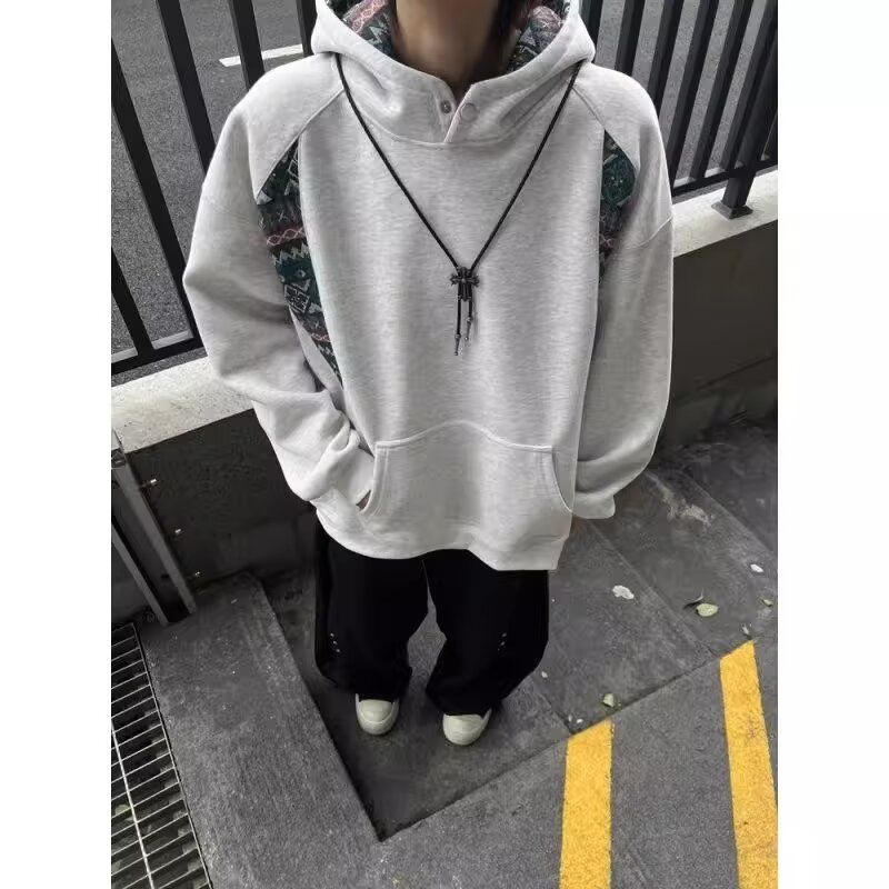 bf原宿风新款纯色卫衣男女套头秋冬季休闲韩版宽松带帽加绒帽衫潮