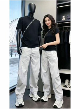 灰色美式冰丝速干裤子男夏薄款机能软壳冲锋裤潮流百搭运动哈伦裤