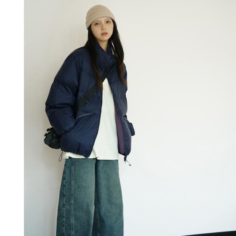 撞色立领面包羽绒服基础款厚外套