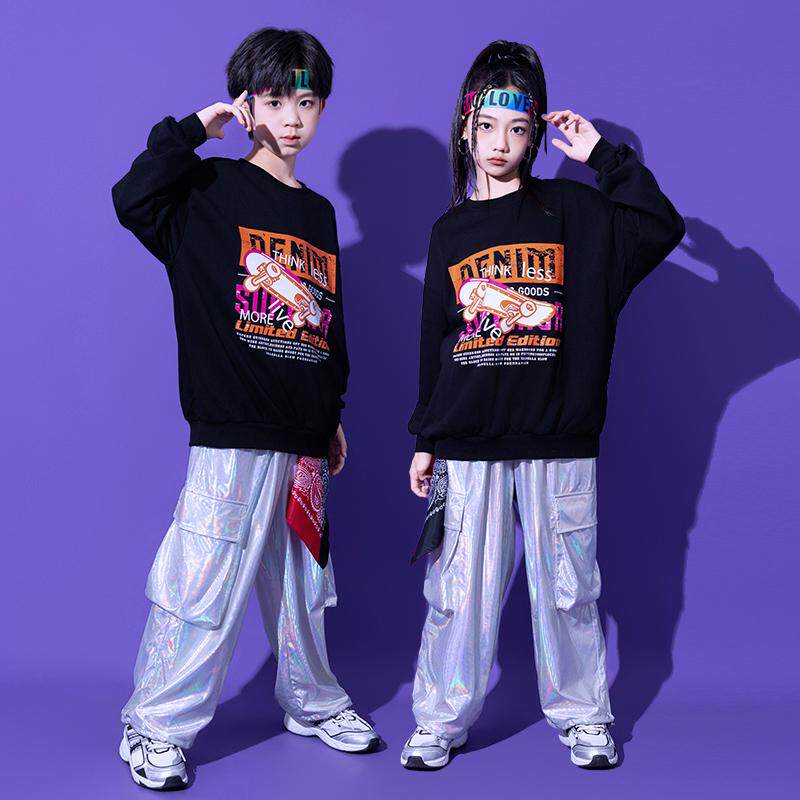 儿童架子鼓演出服银色亮片酷帅舞台走秀嘻哈男童街舞女童爵士表演