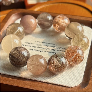 天然兔毛发晶幽灵招财多宝水晶手串手链女款圆珠原创饰品40