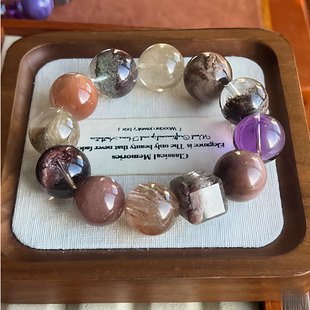 天然兔毛方糖发晶幽灵招财多宝水晶手串手链女款圆珠原创饰品38