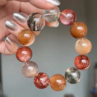 天然彩兔毛绿幽灵牛血胶花多宝水晶定制手链女糖果色透明球形饰品