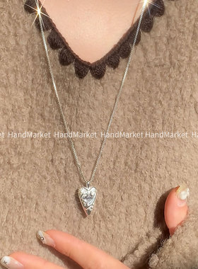 实心吊坠925银 JIUJIU【重工超韩图腾爱心长链】手工气质轻奢16g