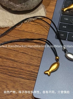 情侣款吊坠999 足银双色小鱼长链】手工时尚编织小众简约送礼物