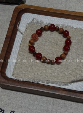 925银手链 【鸿光初起】复古百搭红色简约弹力串珠手链