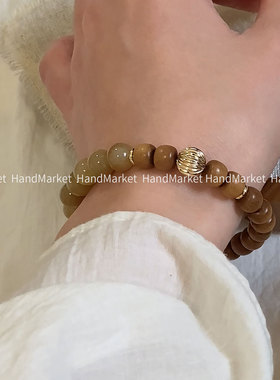 925银手链 JIUJIU【糖水铺】气质百搭复古法式小众简约棕色素圈