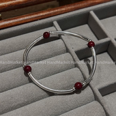 925银手链 红豆银管手串 手工气质百搭红色简约0128