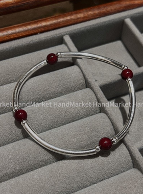 925银手链 【红豆银管手串】手工气质百搭红色简约0128