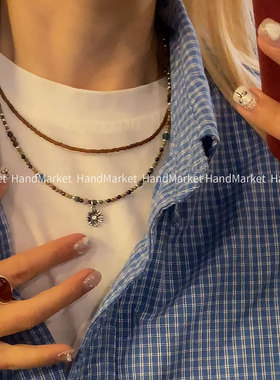 吊坠925银 【GD小雏菊项链】气质颈链拼接简约银饰吊坠项链1101