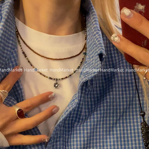 吊坠925银 【GD小雏菊项链】气质颈链拼接简约银饰吊坠项链1101