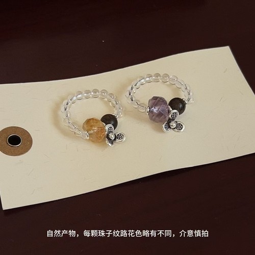 925银戒指 JIUJIU【果实弹力戒】手工时尚复古优雅水晶气质戒指