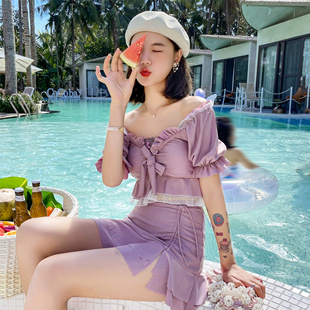 2025分体泳衣蓝色显瘦泡温泉度假新款 ins风 高级感甜美可爱游泳装