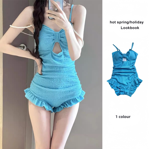 珍珠小清新小香风连体泳衣女