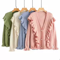 Sản phẩm mới của PGSX 2018 nấm cổ áo ren dệt kim lỏng đan phụ nữ áo len rất cổ tích - Cardigan áo len tay phồng